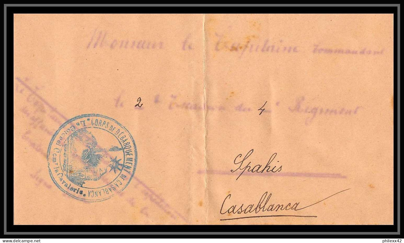 0902 Lot 1 Lettre + 2 Devants Region Chaouia Commandement De Cavalerie Lettre Cover Occupation Du Maroc War Signé Lala - Sammlungen