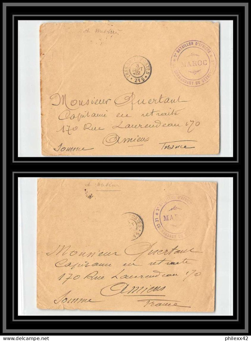 0865 Lot 2 Lettres Meknès 2ème Bat Infanterie Légère D'afrique Commandant Détachement Pouget Cover Occupation Du Maroc - Collezioni