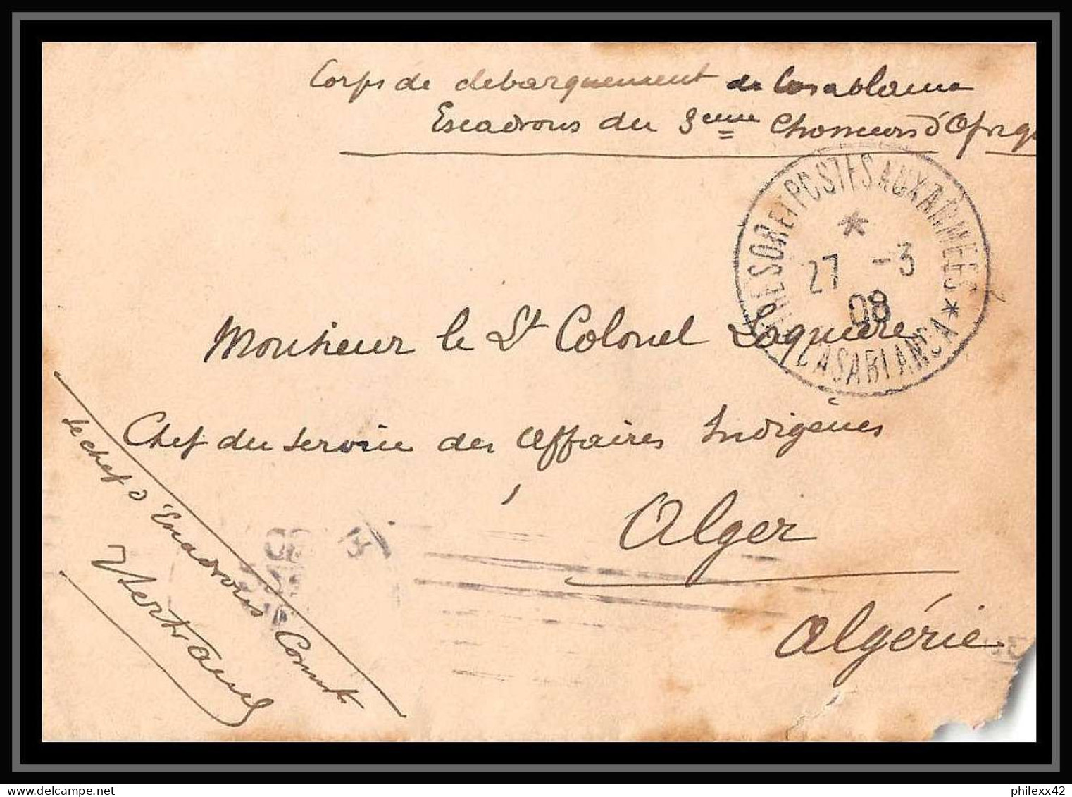 0890 Lot 4 Région Meknès Chasseurs D'afrique Lettre Cover Occupation Du Maroc War - Collezioni