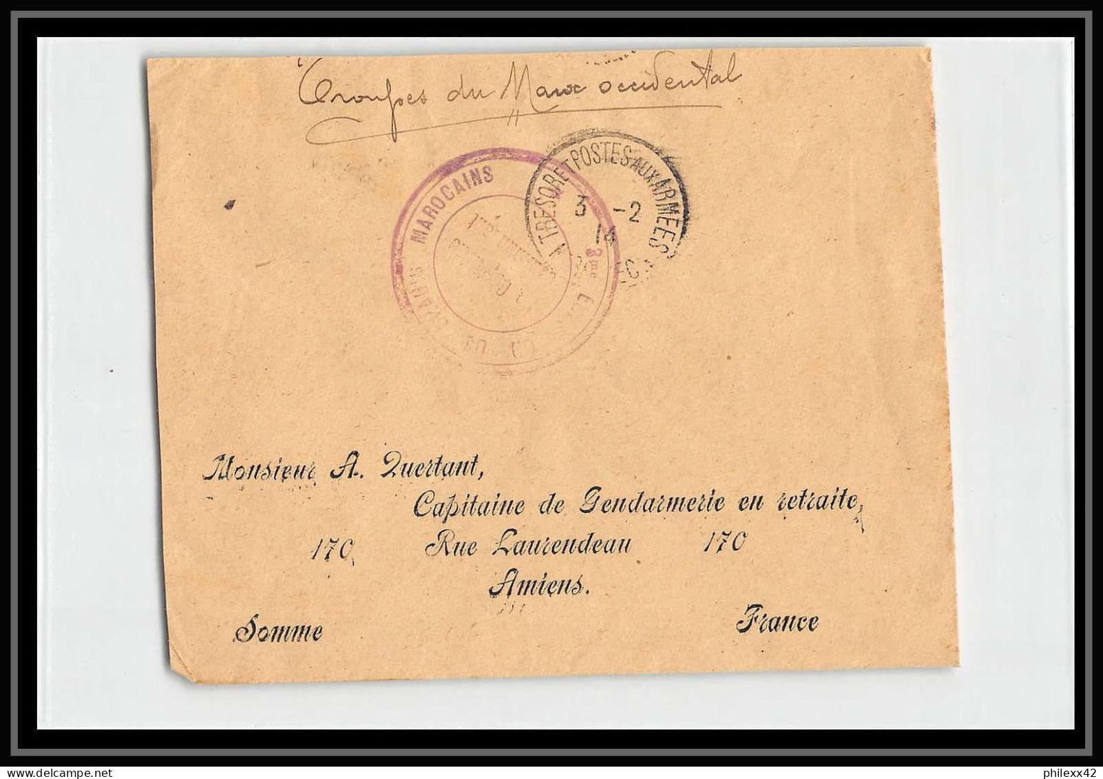 0808 Lot 4 1914/1918 3ème Escadron Saphis Marocains Marrakech 1914 Lettre Cover Occupation Du Maroc War 2 Signé - Collections