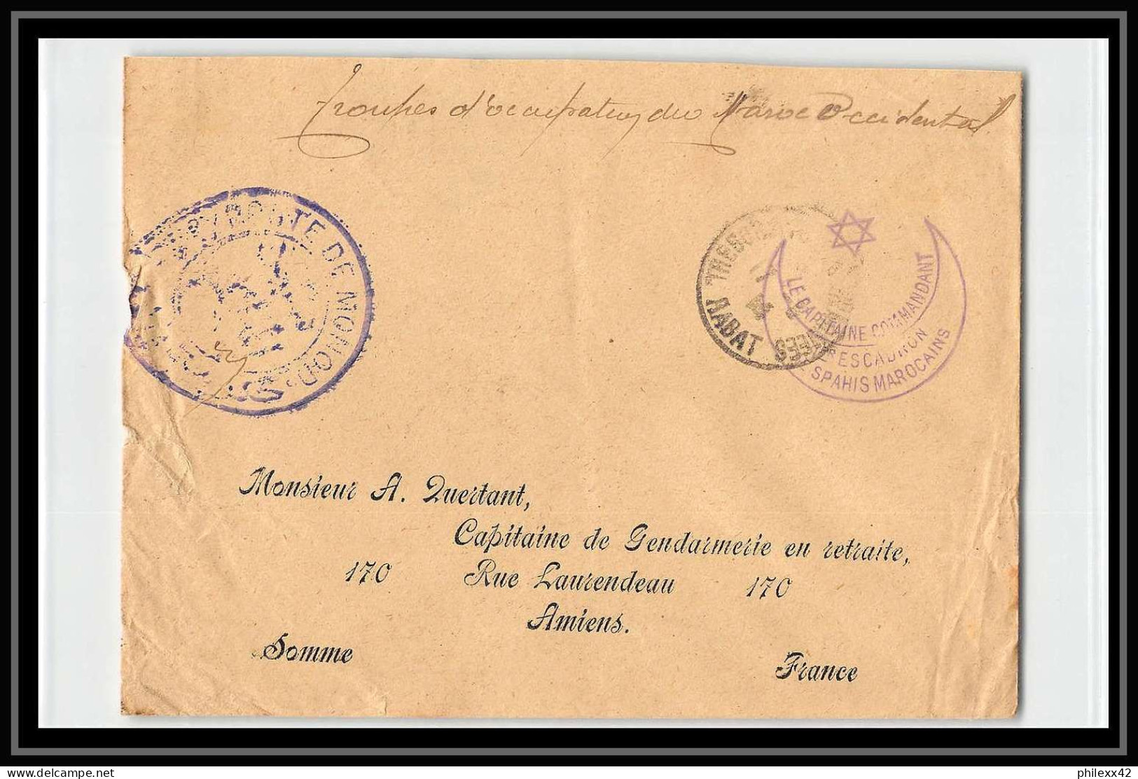0783 Lot 3 Lettres + 1 Devant 1er Escadron Saphis Marocains Lettre Cover Occupation Du Maroc War 3 Signées - Collections