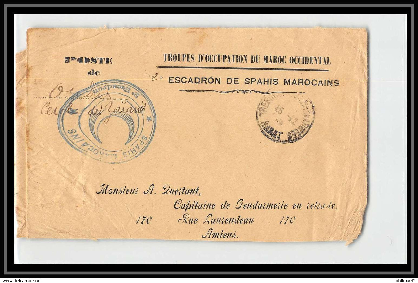 0796 Lot 4 Lettres 2ème Escadron Saphis Marocains Lettre Cover Occupation Du Maroc War Dont 2 Signé Zidalin  - Collections