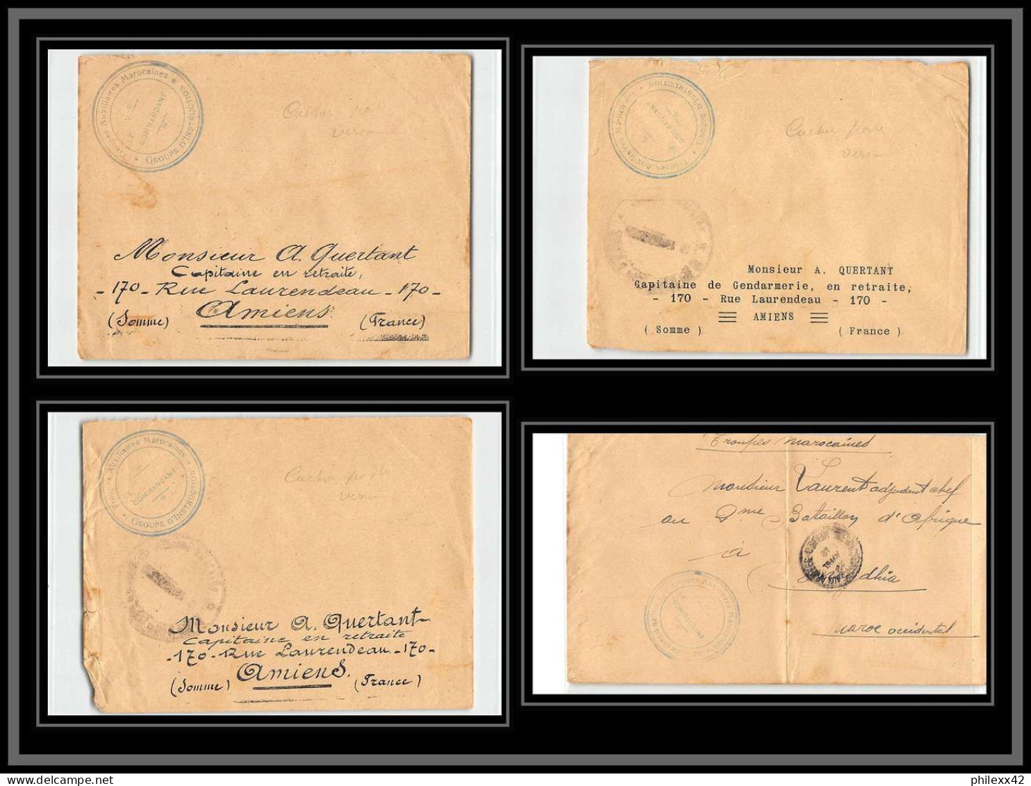 0695 Lot 4 Lettres Armée Auxiliaire Groupe D'instruction Lettre Cover Occupation Du Maroc War - Collections