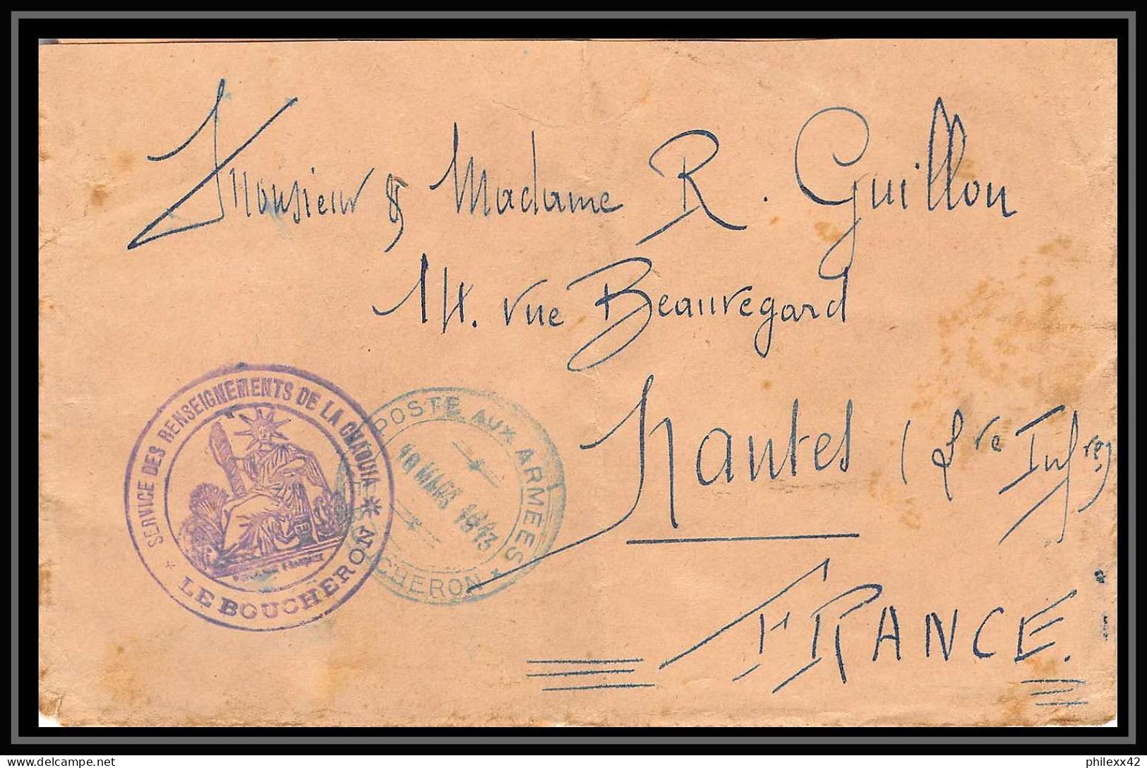 0579 lot 4 lettres boucheron service des renseignements de la Chaouia Lettre cover occupation du maroc War pour nantes