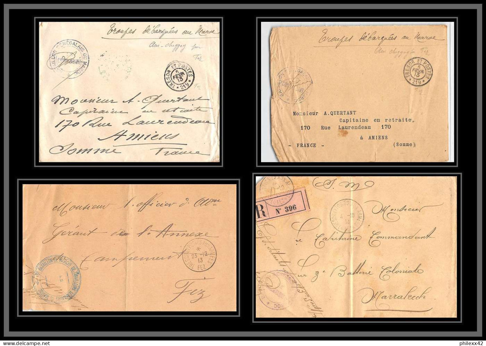 0570 Lot 3 Lettres 1 Devant Region Fez Tirailleurs Sénégalais Lettre Occupation Du Maroc War Signés Dont Recommandé - Verzamelingen