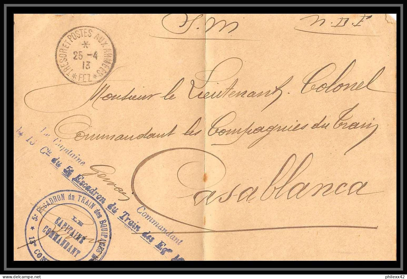 0563 Lot 3 Devants + 1 Region Fez Train Des équipages Militaires Lettre Cover Occupation Du Maroc War 1913 Tous Signé - Collections