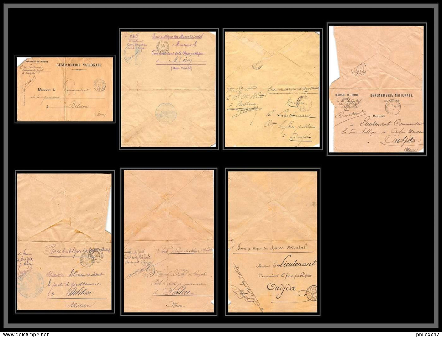 0544 Lot 4 Lettres Gendarmerie Nationale Oudjda Pour Debdou 1912 Lettre Cover Occupation Du Maroc War Toutes Signées - Sammlungen