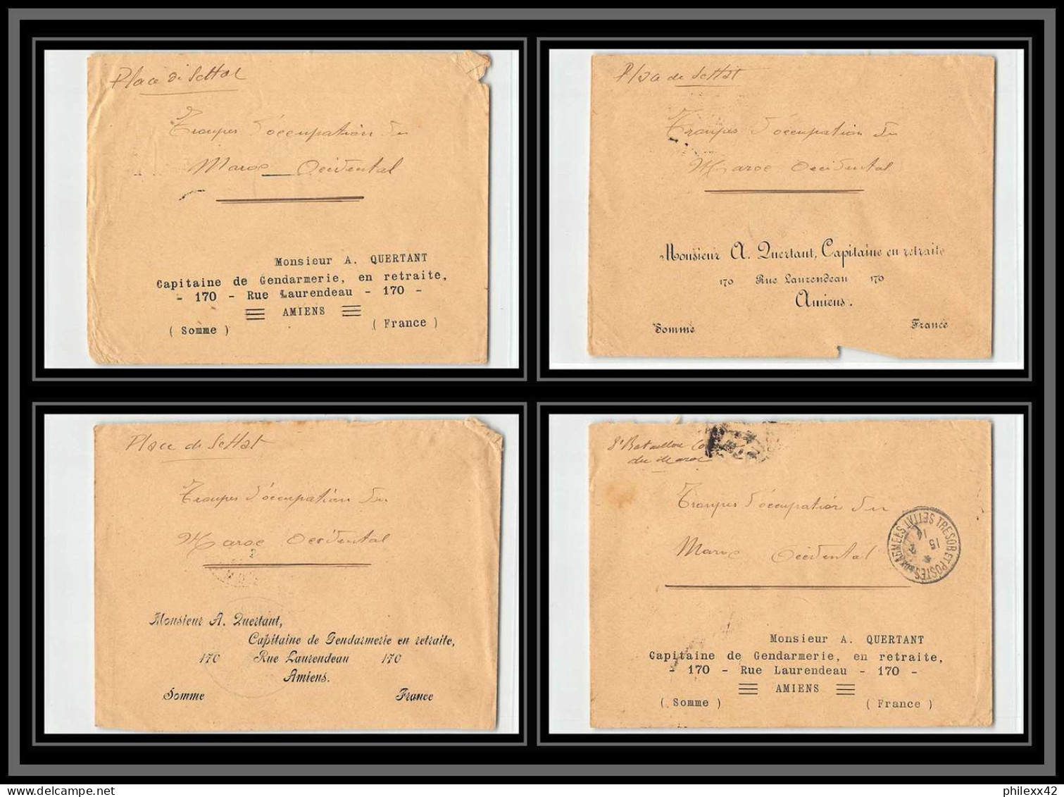 0417 Lot 4 Lettres Chaonia Troupes Coloniales 8ème Bataillon De Marche Settat Lettre Cover Occupation Du Maroc War - Sammlungen