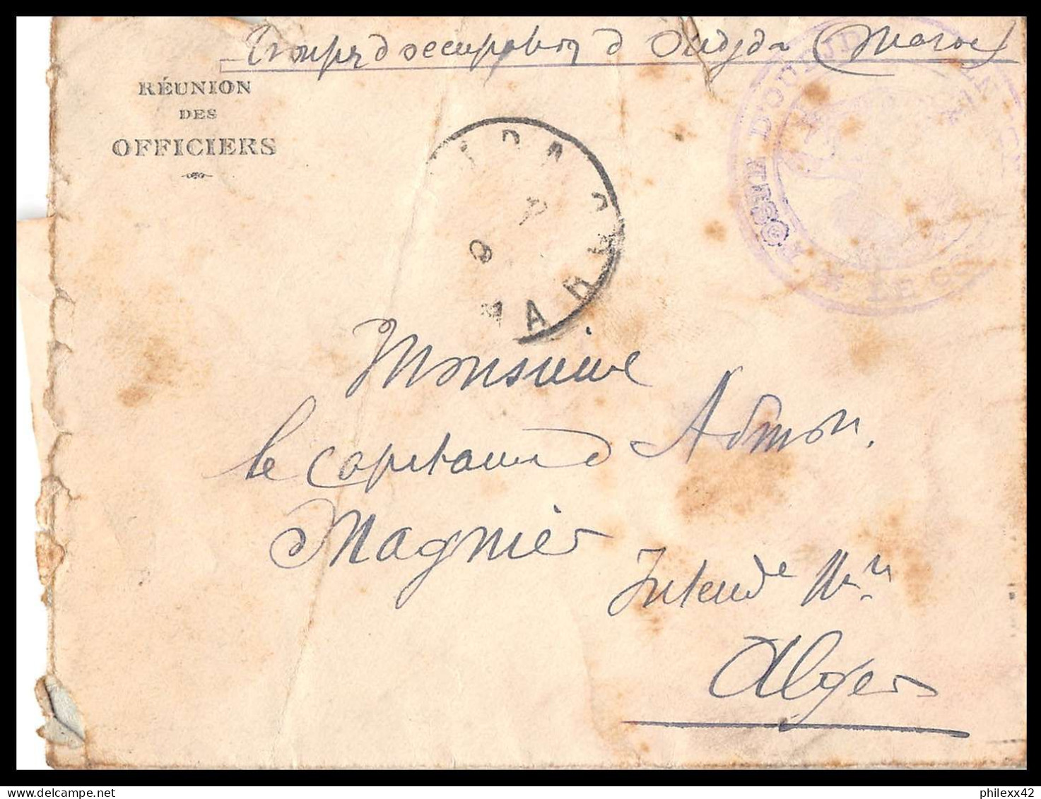 0259 lot 17 lettres cercle Oudjda Commandant d'armes Lettre cover occupation du maroc War