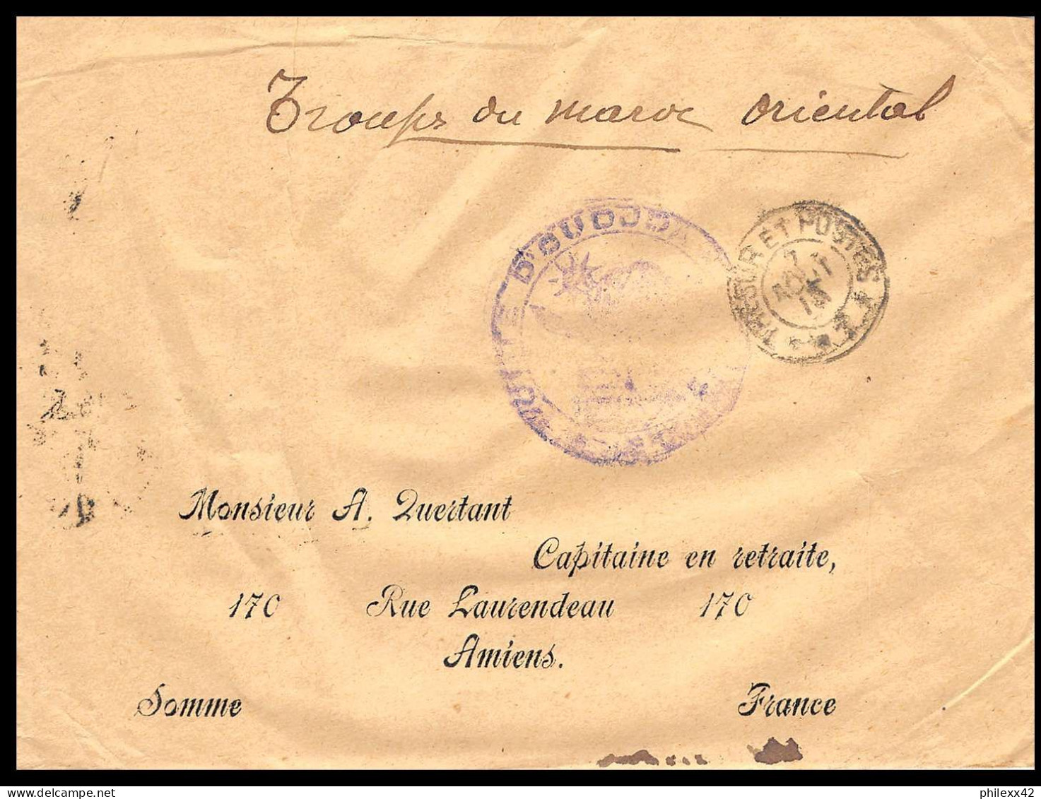 0259 lot 17 lettres cercle Oudjda Commandant d'armes Lettre cover occupation du maroc War