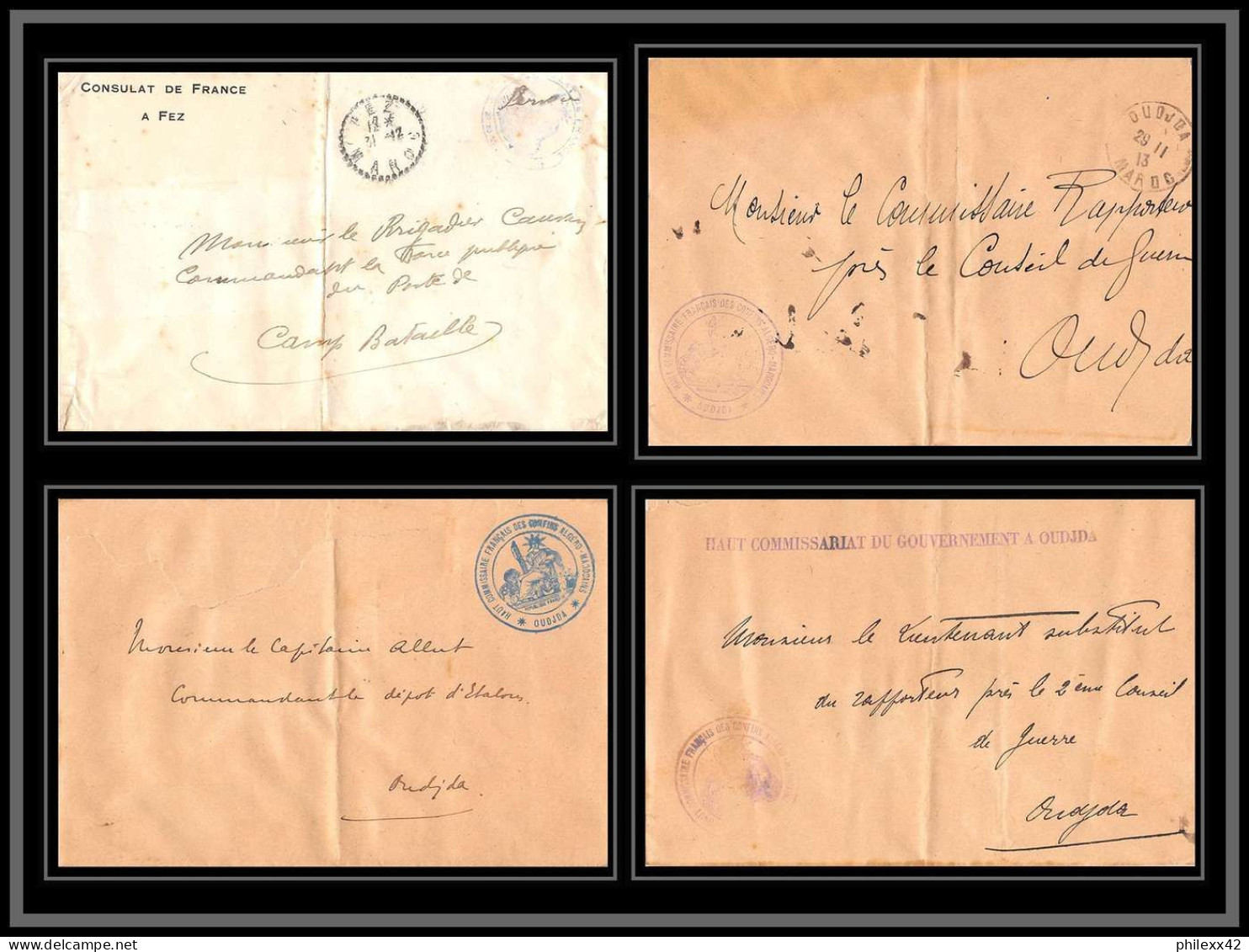 1473 Lot 4 Lettres France Guerre Cercle Oudjda Haut Commissariat Du Gouvernement Cover Occupation Du Maroc War DISCOUNT - Verzamelingen