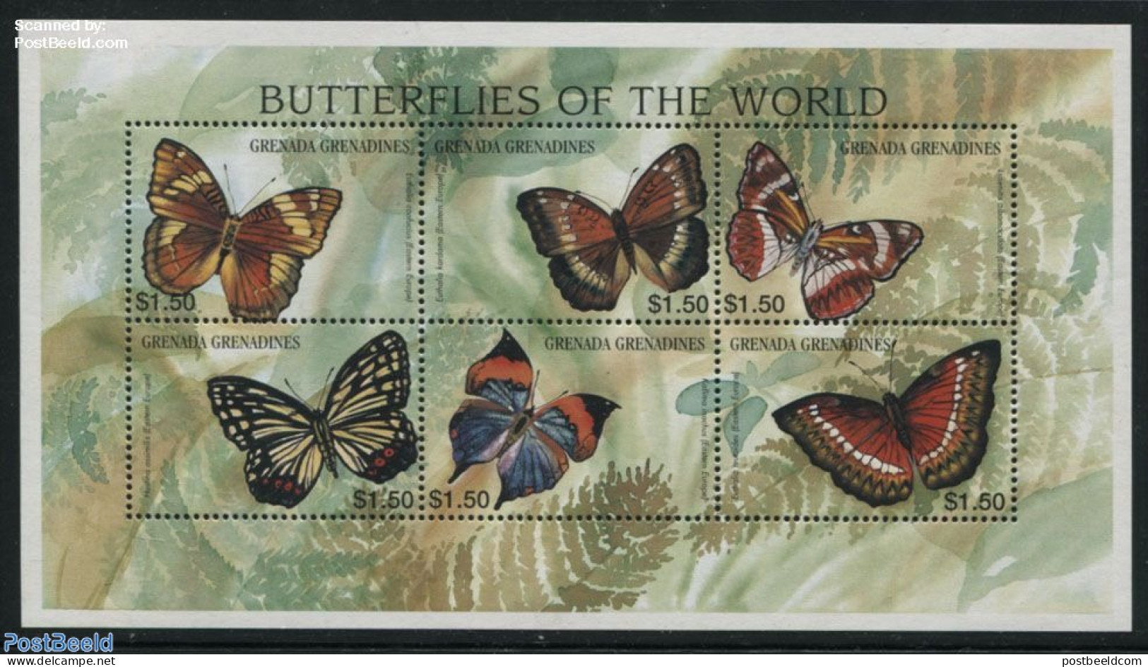 Grenada Grenadines 1997 Butterflies 6v M/s, Mint NH, Nature - Butterflies - Grenada (1974-...)