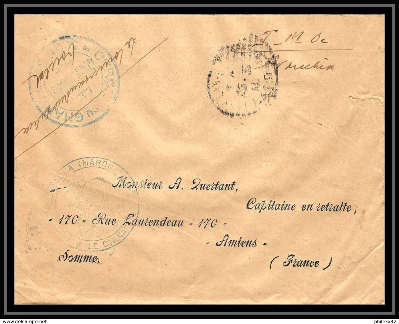 1402 lot 12 Lettres covers guerre 1914/1918 commandants d'armes abat kénitra occupation du maroc War dont 3 signées