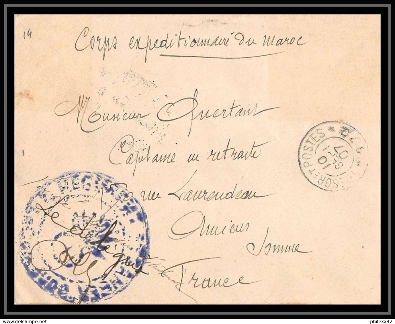 1100 Régiment étranger 4éme Settat 10/09/1907 Lettre Cover Occupation Du Maroc War Signé Par Le Délégué - Covers & Documents