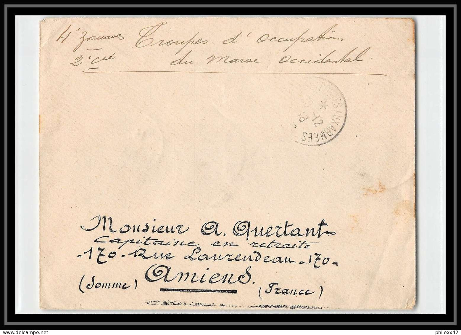 1065 4ème Zouaves 3ème Cie Fez 1913 Lettre Cover Occupation Du Maroc War - Covers & Documents