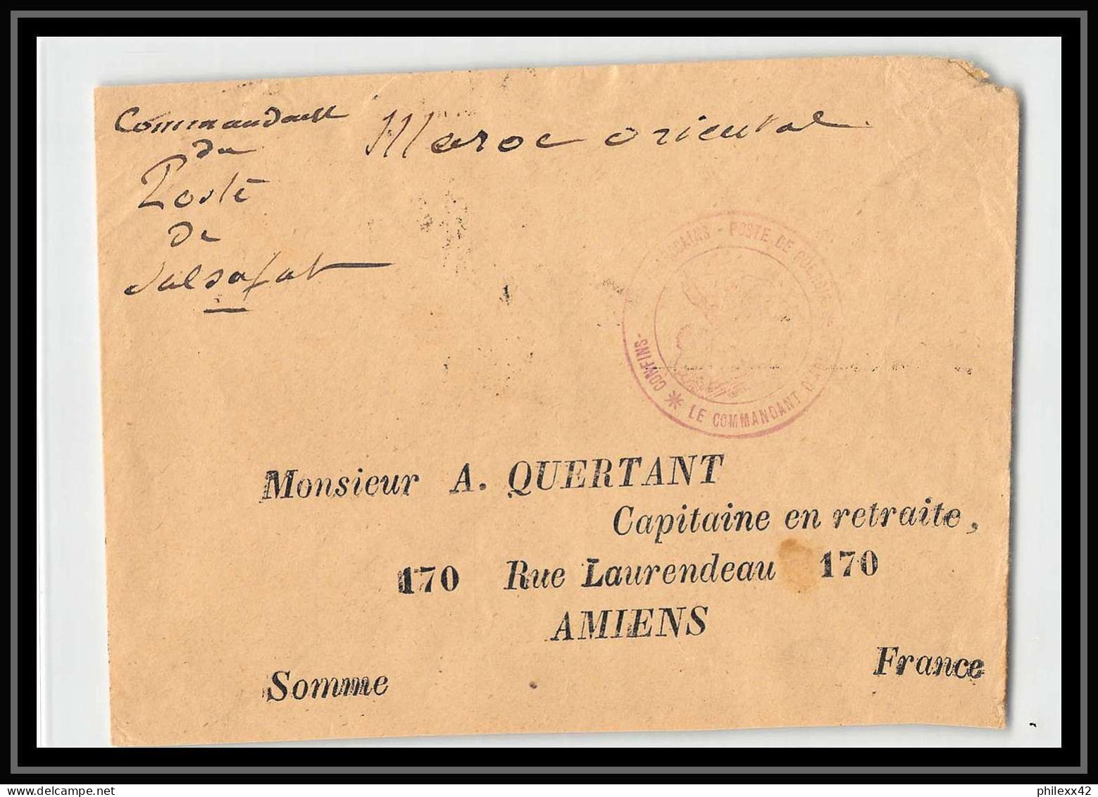 1040 Poste De Safsafat 1913 Lettre Cover Occupation Du Maroc War Secteur 109 - Covers & Documents