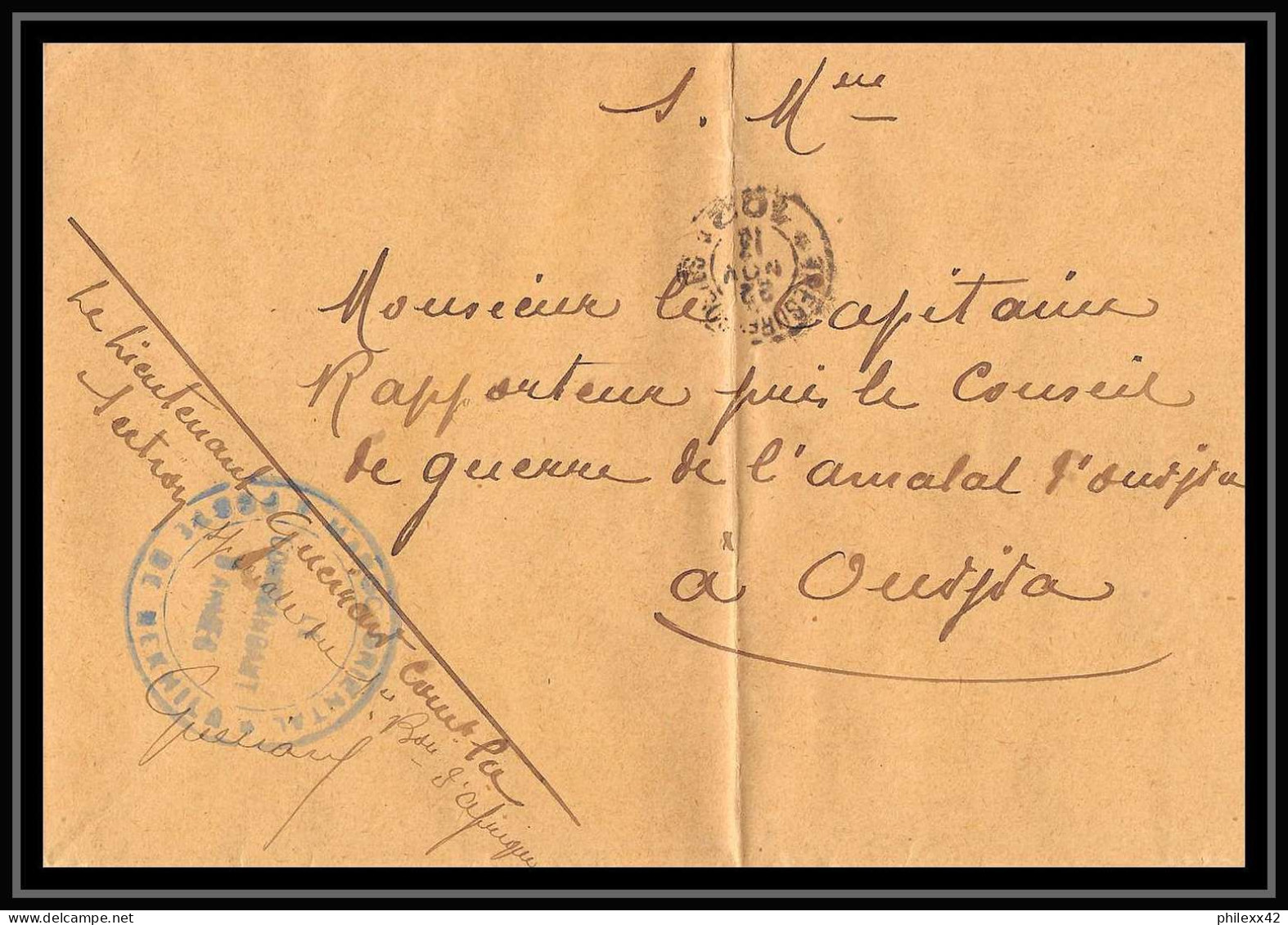 1022 Poste Camp De Nekhila Pour 1913 Pour Oudjda Lettre Cover Occupation Du Maroc War Signé Lieutenant Guierant - Covers & Documents