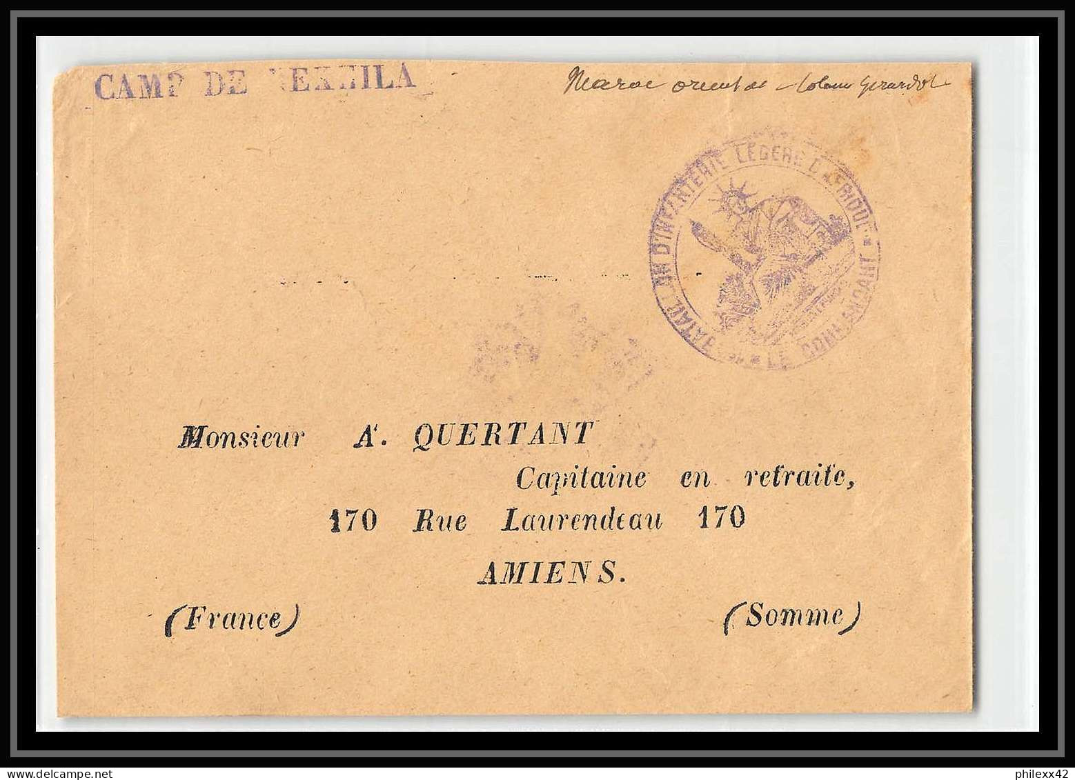 1023 Poste Griffe Camp De Nekhila 1913 Lettre Cover Occupation Du Maroc War - Covers & Documents