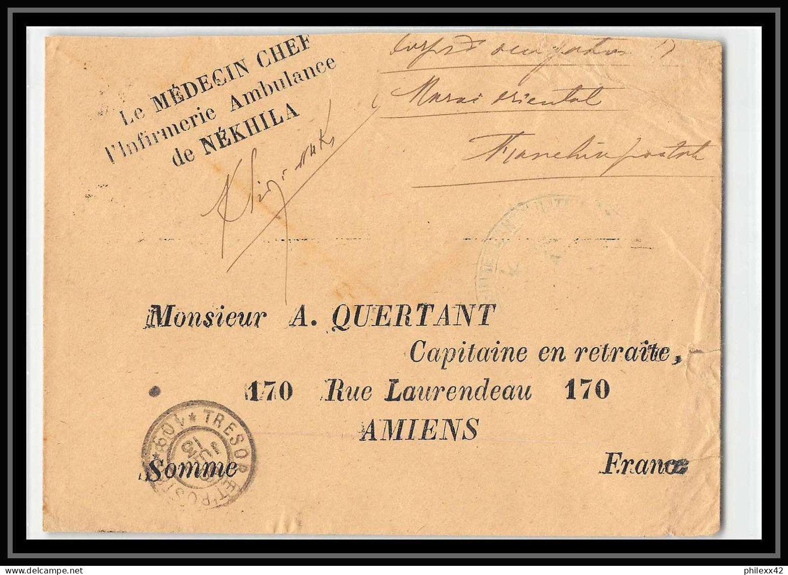 1026 Signé Médecin Ambulance Kliszowski Nekhila 1913 Lettre Cover Occupation Du Maroc War - Briefe U. Dokumente