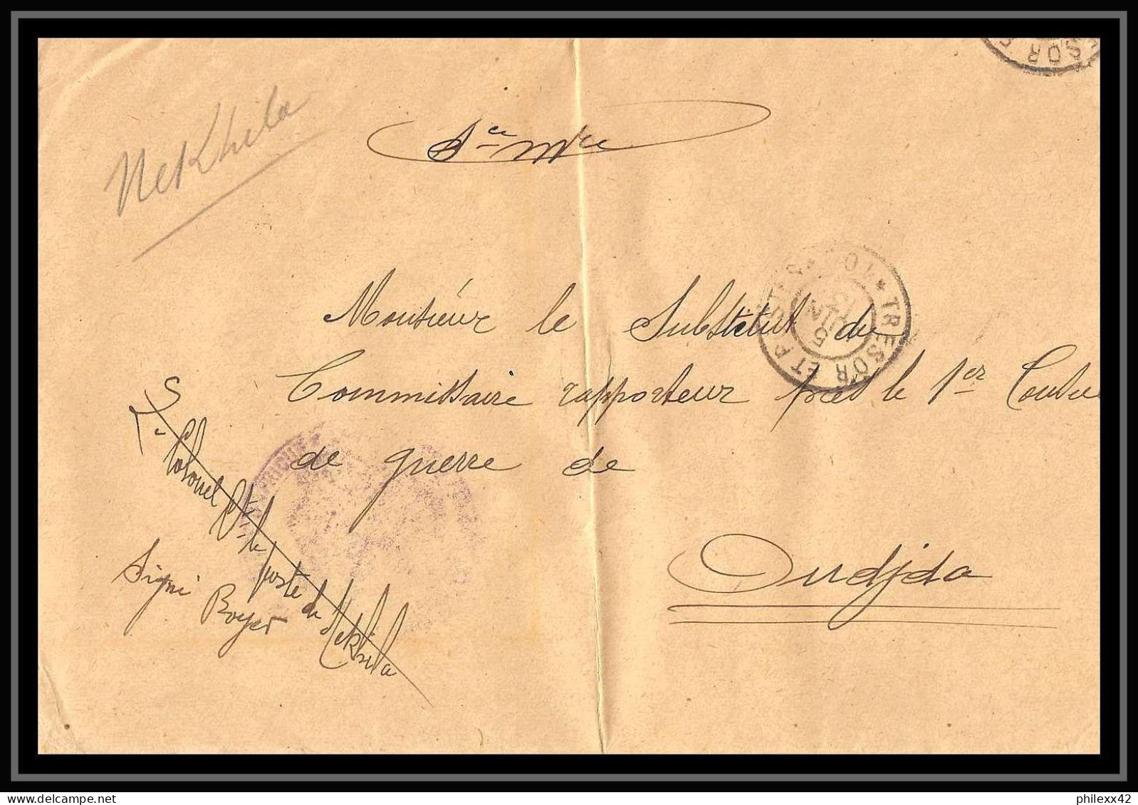 1012 Poste De Nekhila 1913 Pour Oudjda Lettre Cover Occupation Du Maroc War Signé Colonel Boyer - Covers & Documents