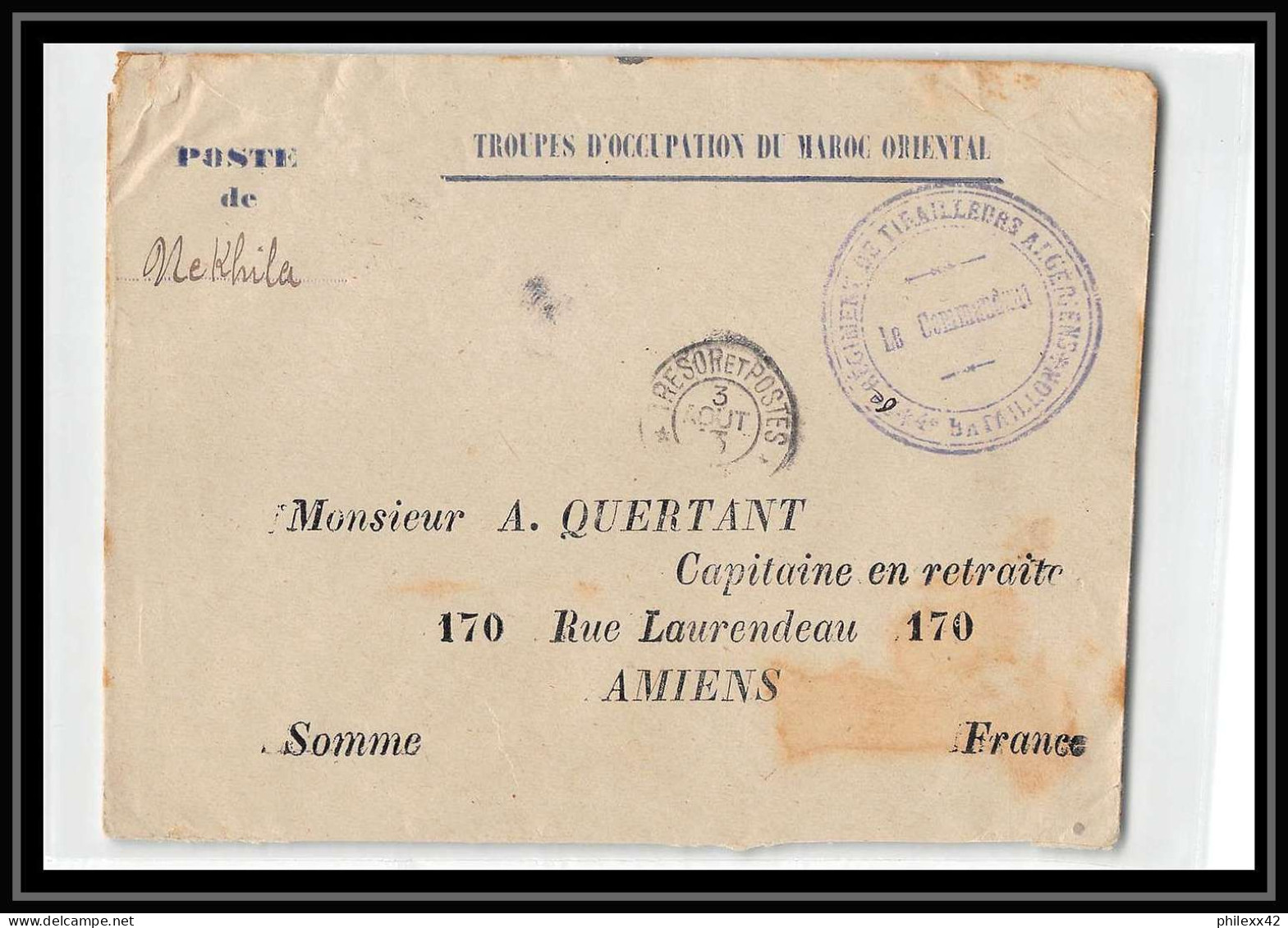 1032 LAC 6ème Régiment De Tirailleurs Algériens 4ème Bataillon Poste De Nekhila 1913 Lettre Cover Occupation Du Maroc - Lettres & Documents