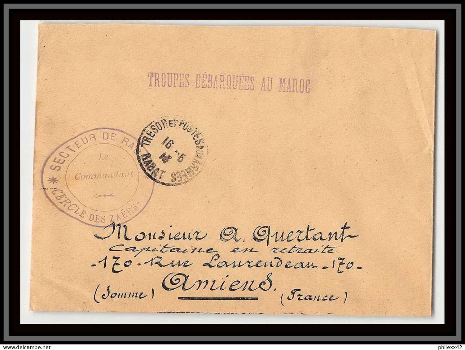 0986 Zaers Commandant De Cercle Rabat 1912 Lettre Cover Occupation Du Maroc War état Superbe - Cartas & Documentos