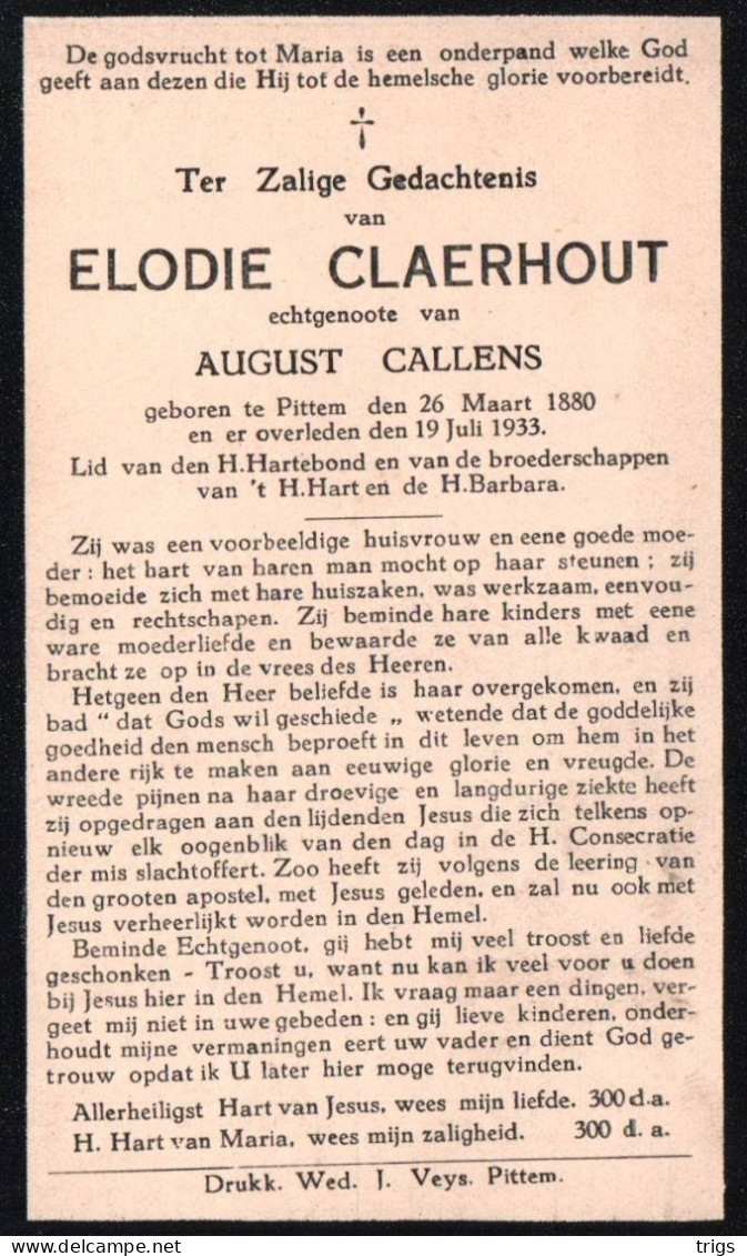 Elodie Claerhout (1880-1933) - Images Religieuses