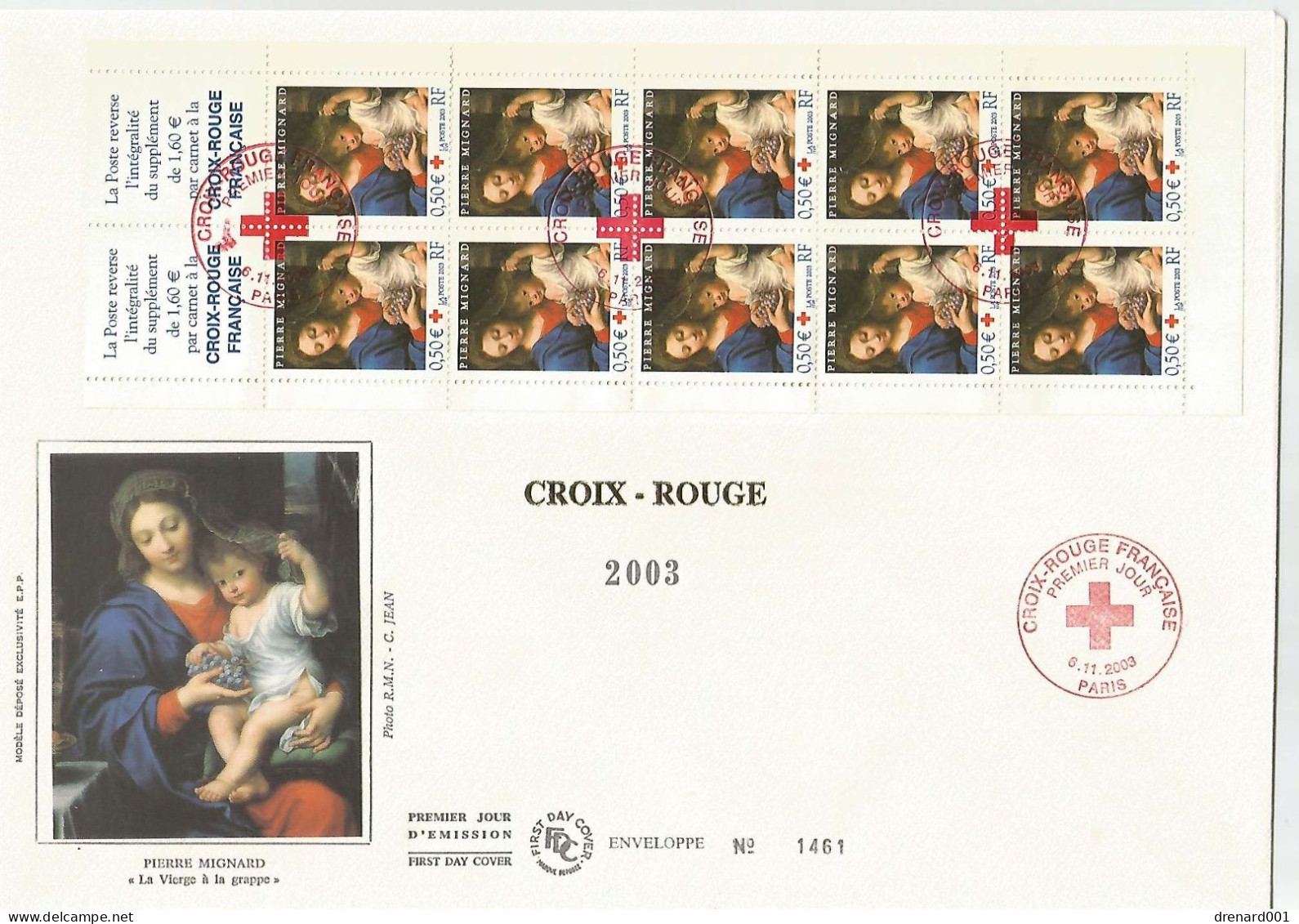 Bande Carnet Croix Rouge 2003 Premier Jour N° 3620 Sur Grande Enveloppe Numérotée - 2000-2009