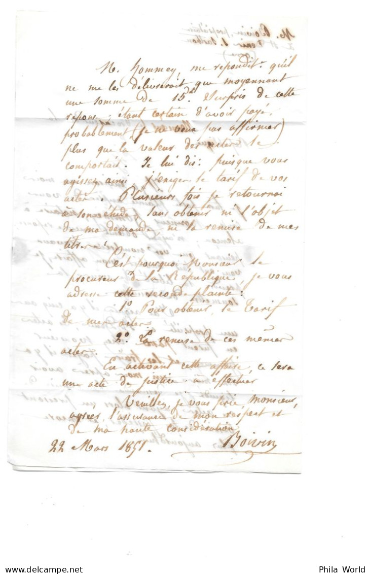 LAC 1851 Lettre France Destinataire Procureur République ALENCON Orne - 1849-1876: Periodo Classico