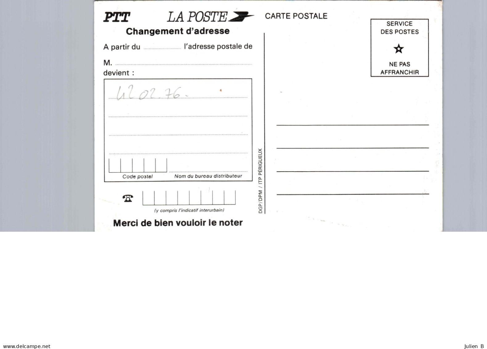 PTT, La Poste, Changement D'adresse - Correos & Carteros