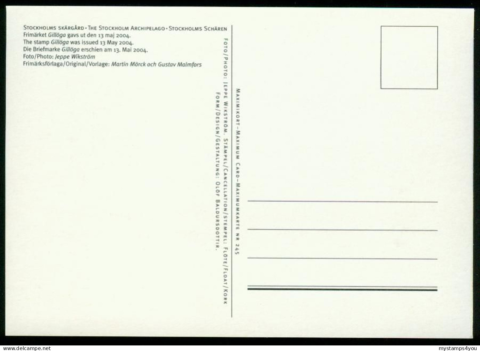 Mk Sweden Maximum Card 2004 MiNr 2406 | Stockholm Archipelago "Gillöga" #max-0026 - Cartes-maximum (CM)