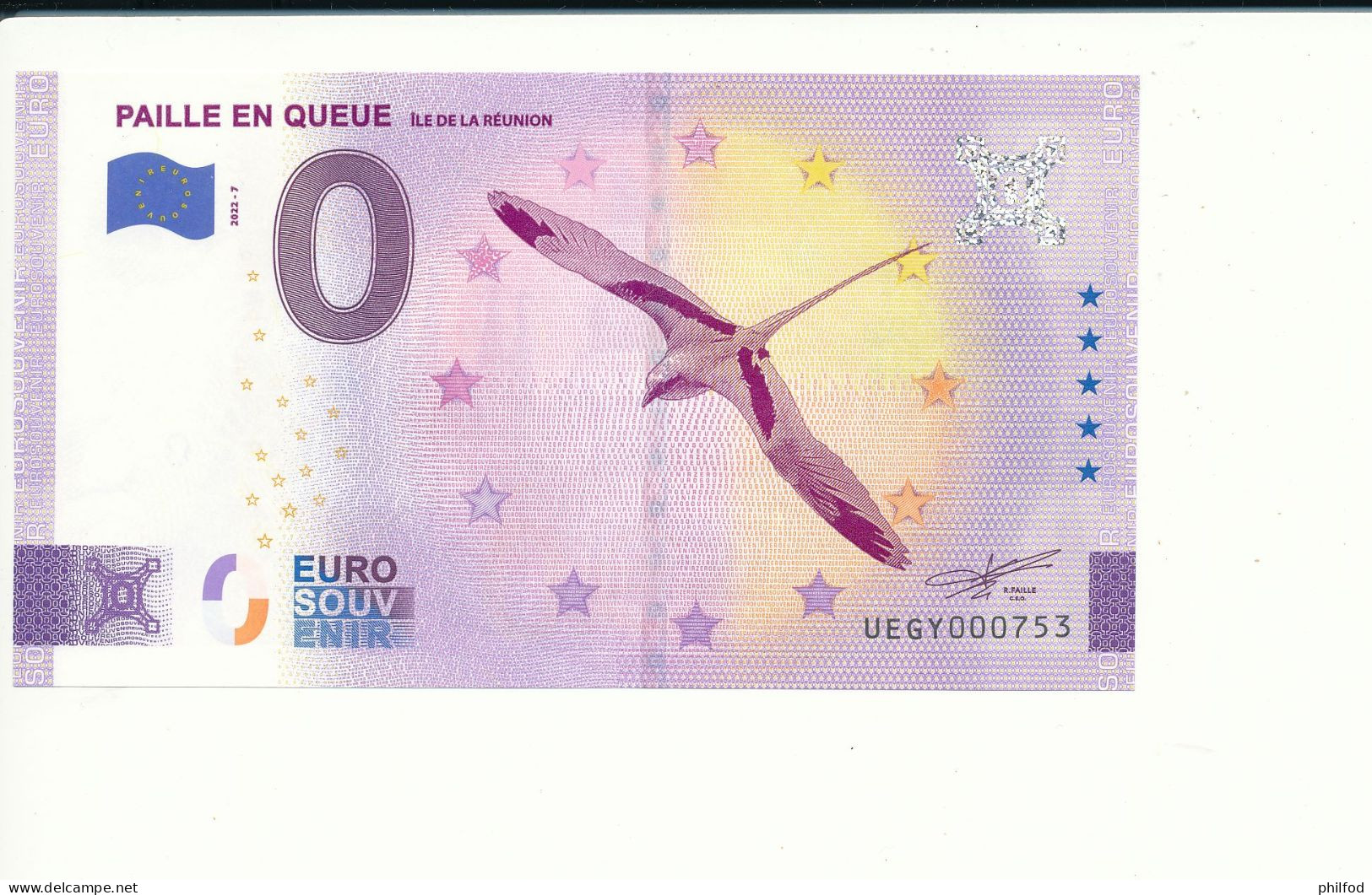 Billet Touristique  0 Euro  - PAILLE EN QUEUE ILE DE LA REUNION - UEGY - 2022-7 -  N° 753 - Billet épuisé - Other & Unclassified
