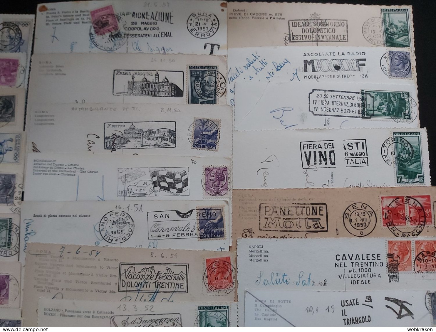 LOTTO 50 CARTOLINE CON ANNULLI TARGHETTA MECCANICI PUBBLICITARI E FIGURATIVI - 1946-60: Storia Postale