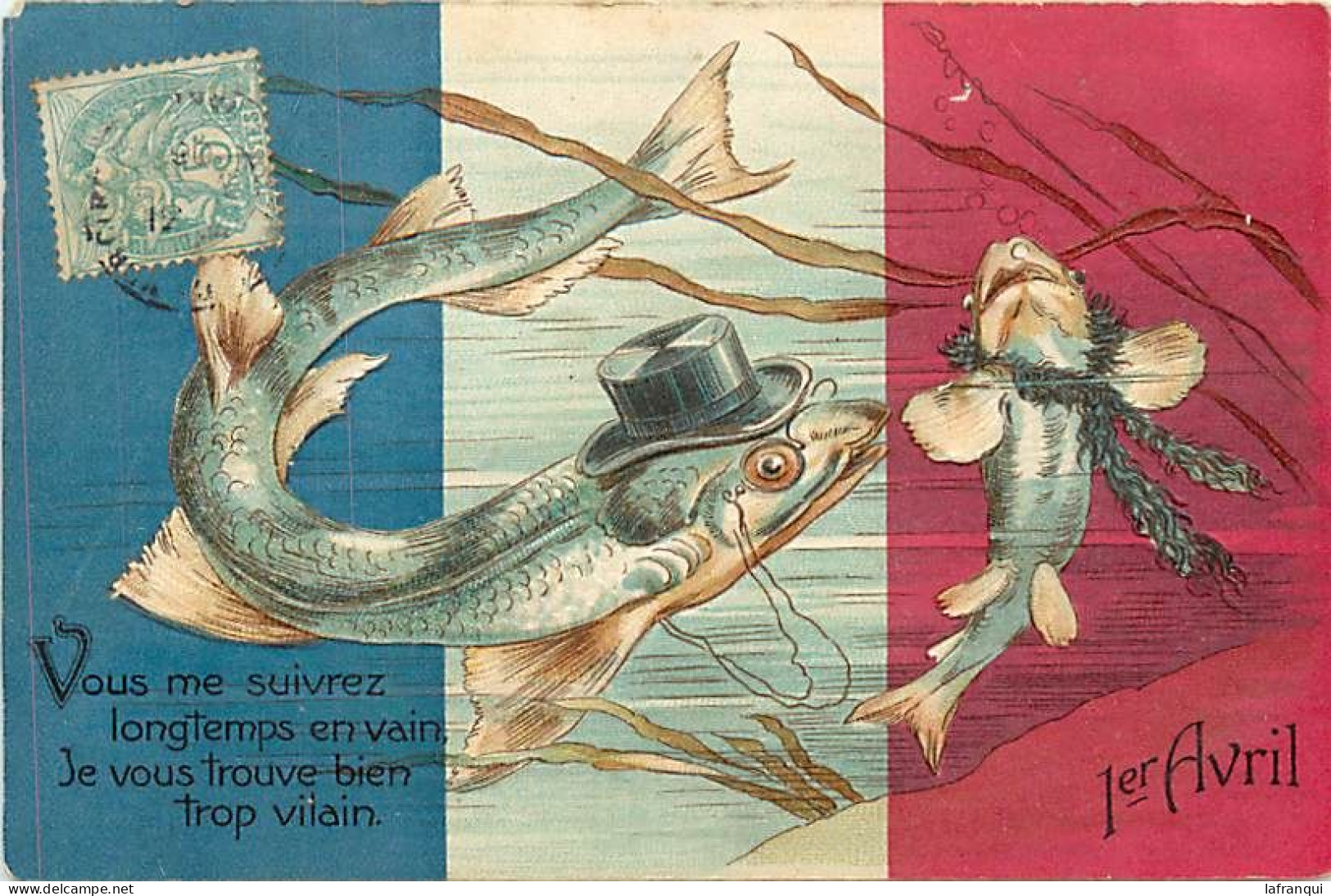 Themes Div-ref VV610- Carte Gaufrée- Poissons D Avril - 1er Avril - Poisssons Humanisés - April Fool's Day