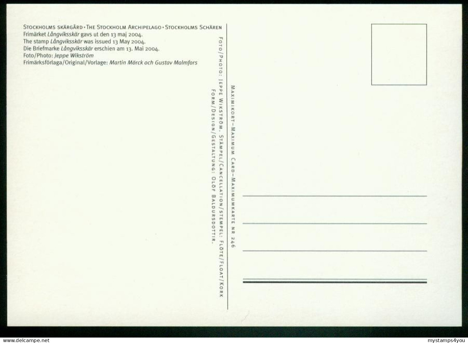 Mk Sweden Maximum Card 2004 MiNr 2407 | Stockholm Archipelago "Långviksskär" "Fredlarna" #max-0027 - Tarjetas – Máxima