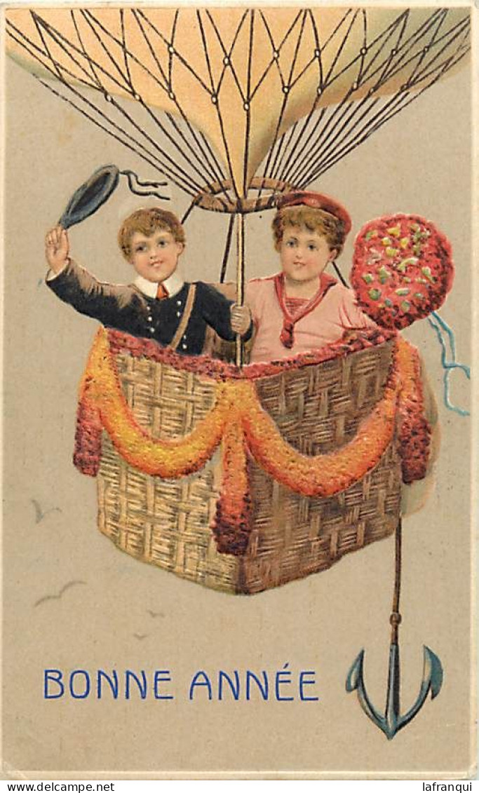 Themes Div-ref VV609- Carte Gaufrée- Nouvel An -bonne Année - Enfants - Mongolfiere - Ballon - - New Year