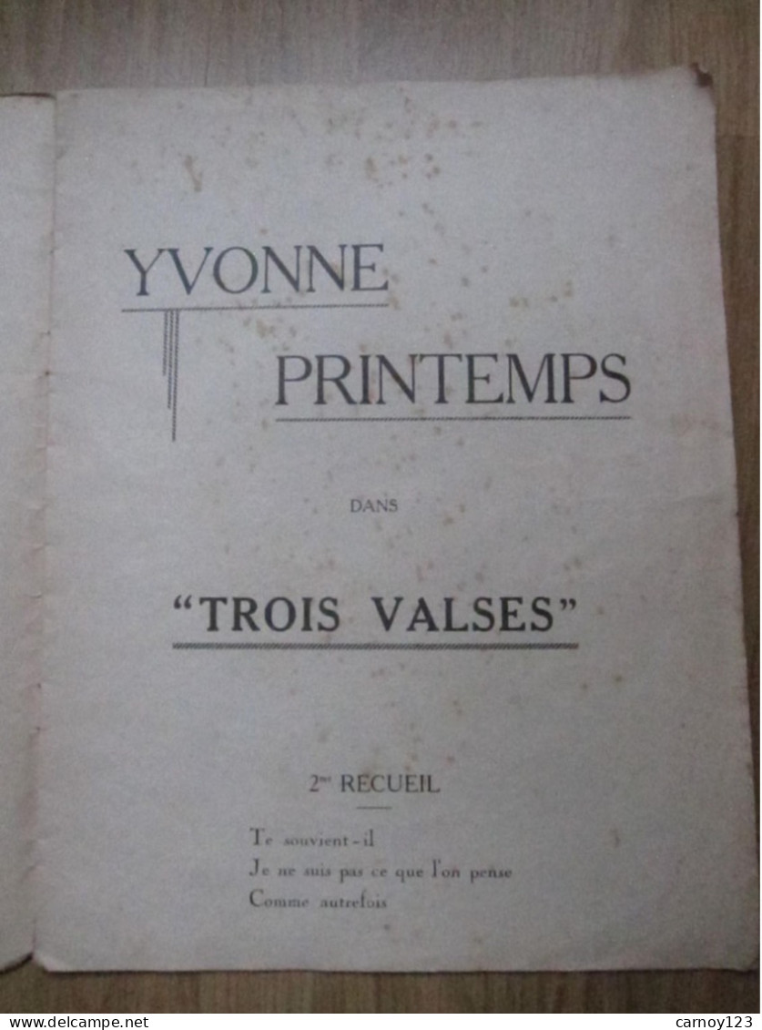 Ancienne Partition « Trois Valses » Yvonne Printemps 1936 - Andere & Zonder Classificatie