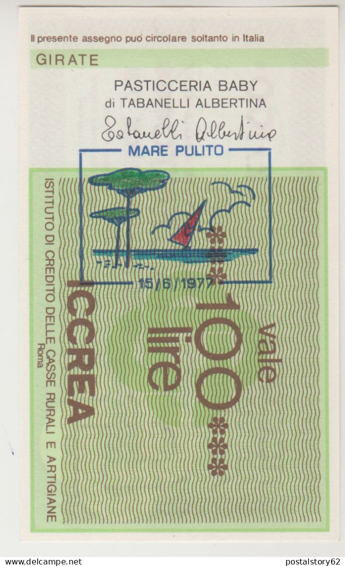 Mini Assegno Circolare Oggetto Vintage Anni 70. Lire 100 Pasticceria Baby CERVIA  FDS - Cheques En Traveller's Cheques