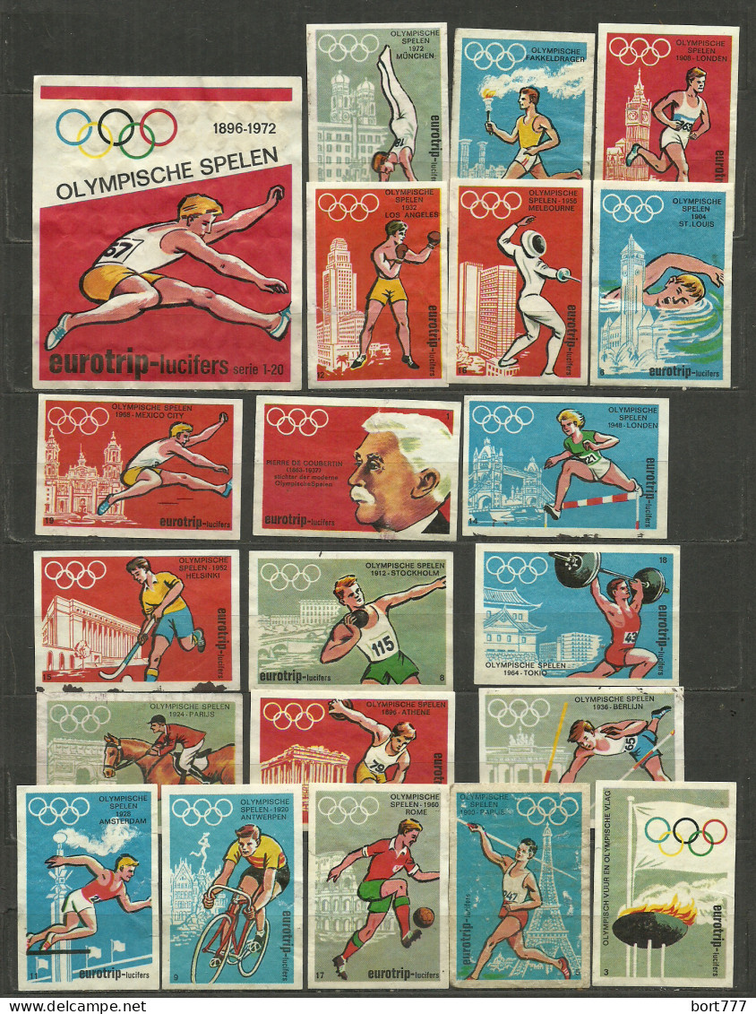 Netherlands 20 + 1 Old Matchbox Labels - Olympische Spelen - Luciferdozen - Etiketten