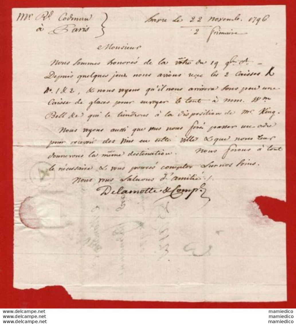 - 20 Juin, 22 Nov, Et 12 Déc.1796 - 3 Envel-Lettres Expédiées Du Havre Vers Paris Au Sujet De Commandes .... - Non Classificati