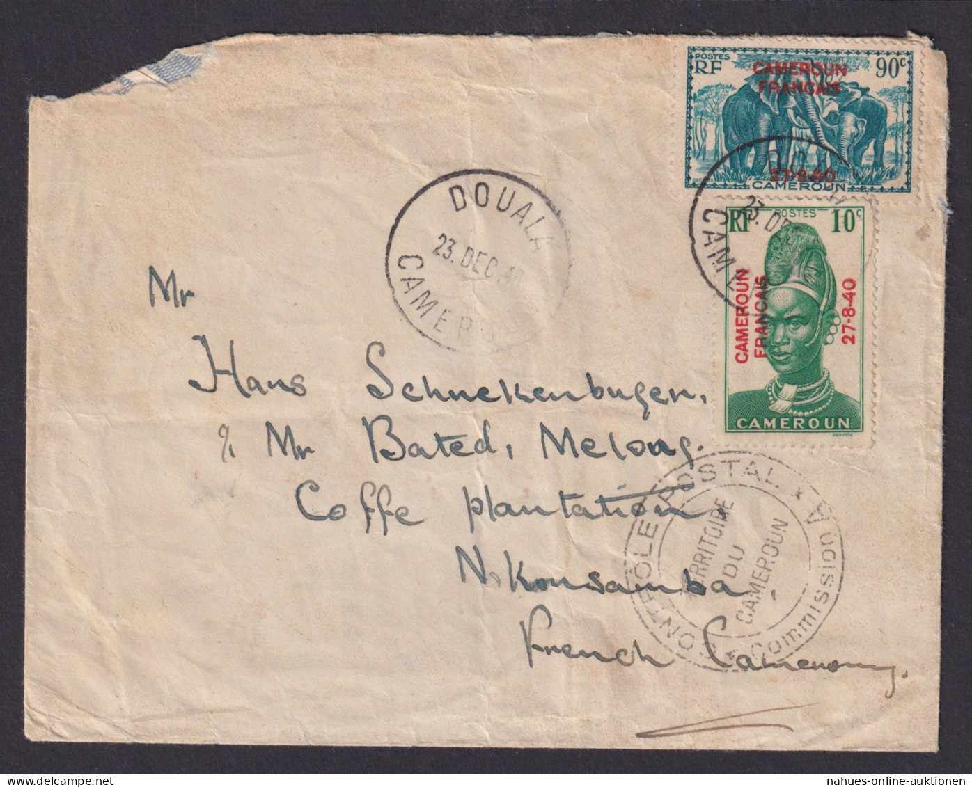 Kamerun Frankreich Brief MIF 90c Elefanten Tiere Aufdruckmarken Douala - Madagaskar (1960-...)