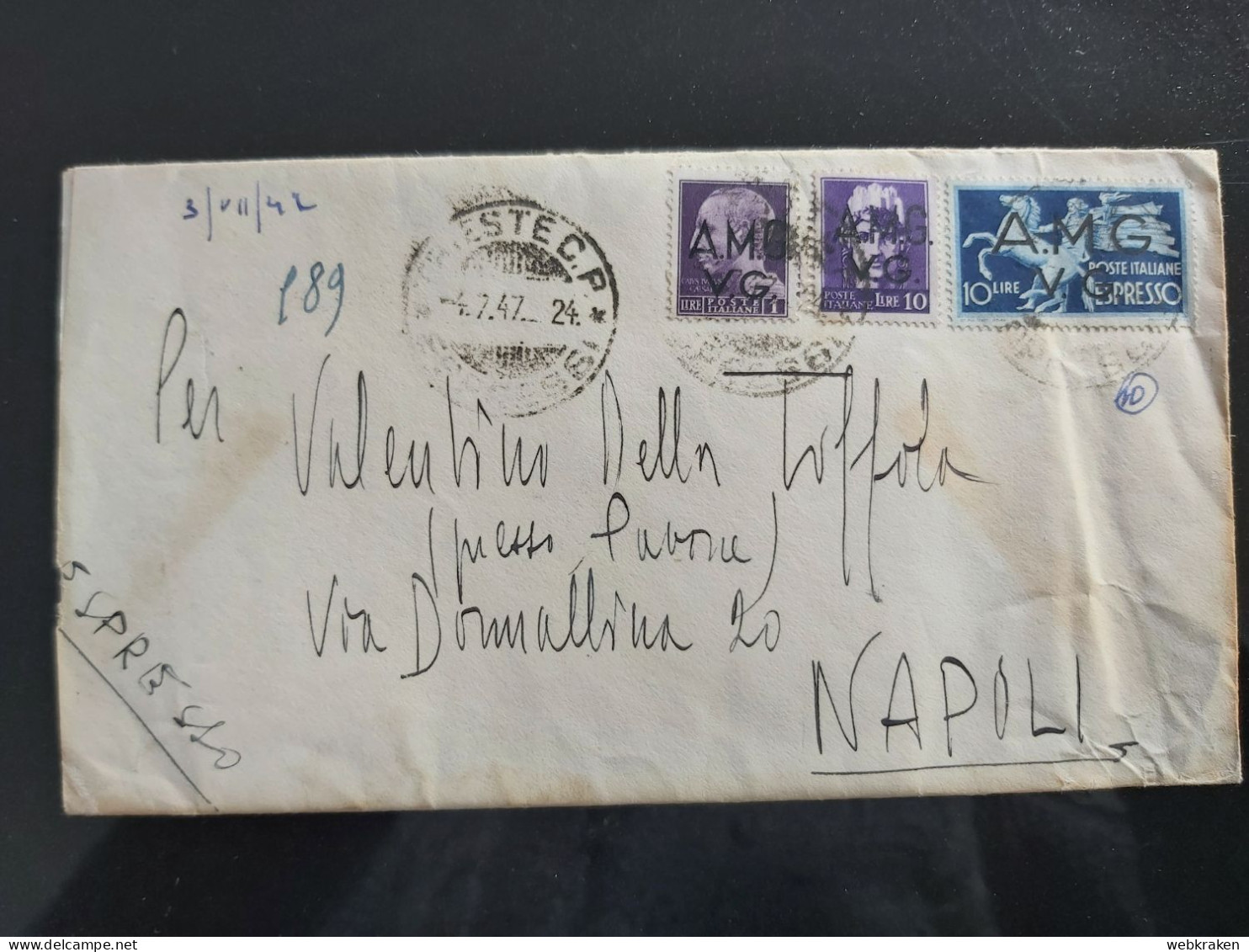 STORIA POSTALE TRIESTE AMG VG ESPRESSO BUONI VALORI PER NAPOLI 1947 - Poststempel