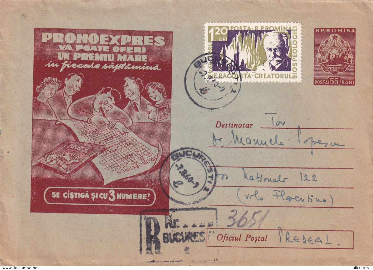 A24612 - PRONOEXPRES  LUCK GAME  LOTTO, VAGER, PETING, COVER STATIONERY,  1960  Romania - Entiers Postaux