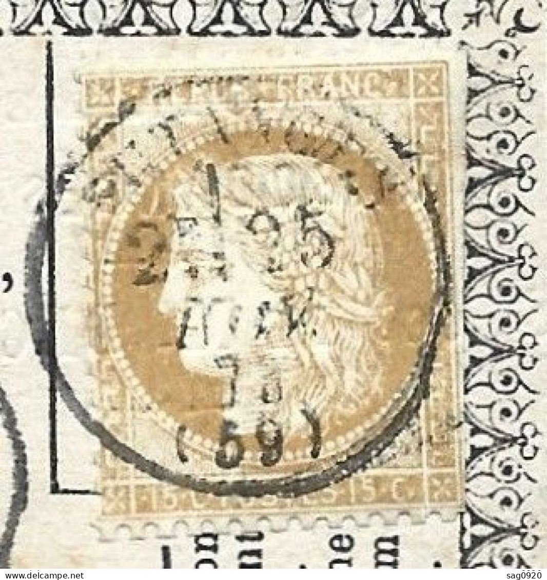 Orne-Carte (Notaire Rabodanges) Avec Cachet Type 16 De Putanges Sur N°59 (défectueux) - 1871-1875 Ceres