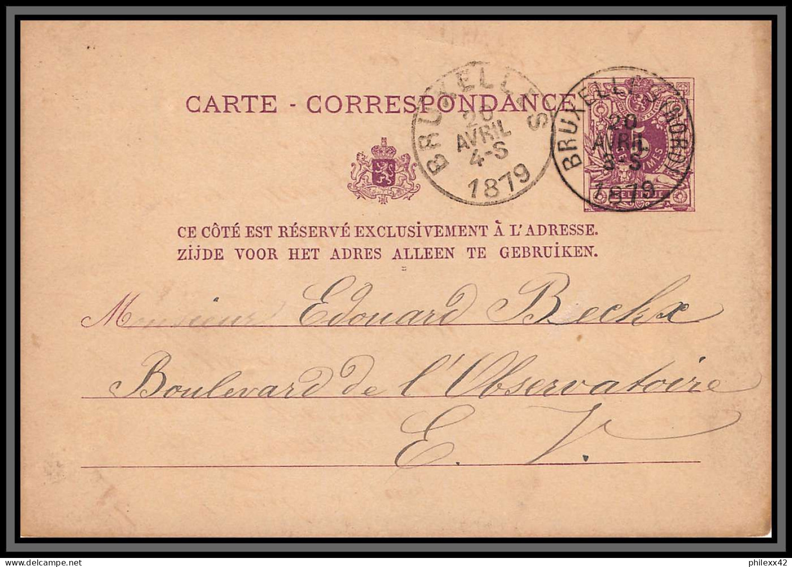 75576 N°10A Lion Couché 5c Violet Bruxelles Daguin 1879 Entier Postal Stationery Carte Postale Belgique - Postcards 1871-1909