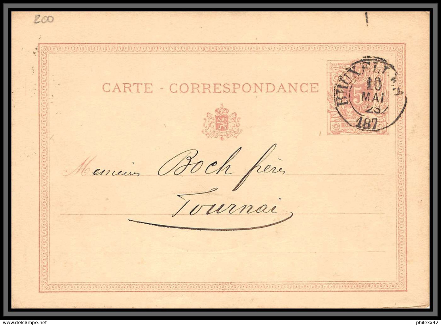 75557 N°10A Lion Couché 5c Violet Bruxelles Tournai 1875 Entête J.boot & Cie Entier Postal Stationery Carte Belgique - Cartes Postales 1871-1909