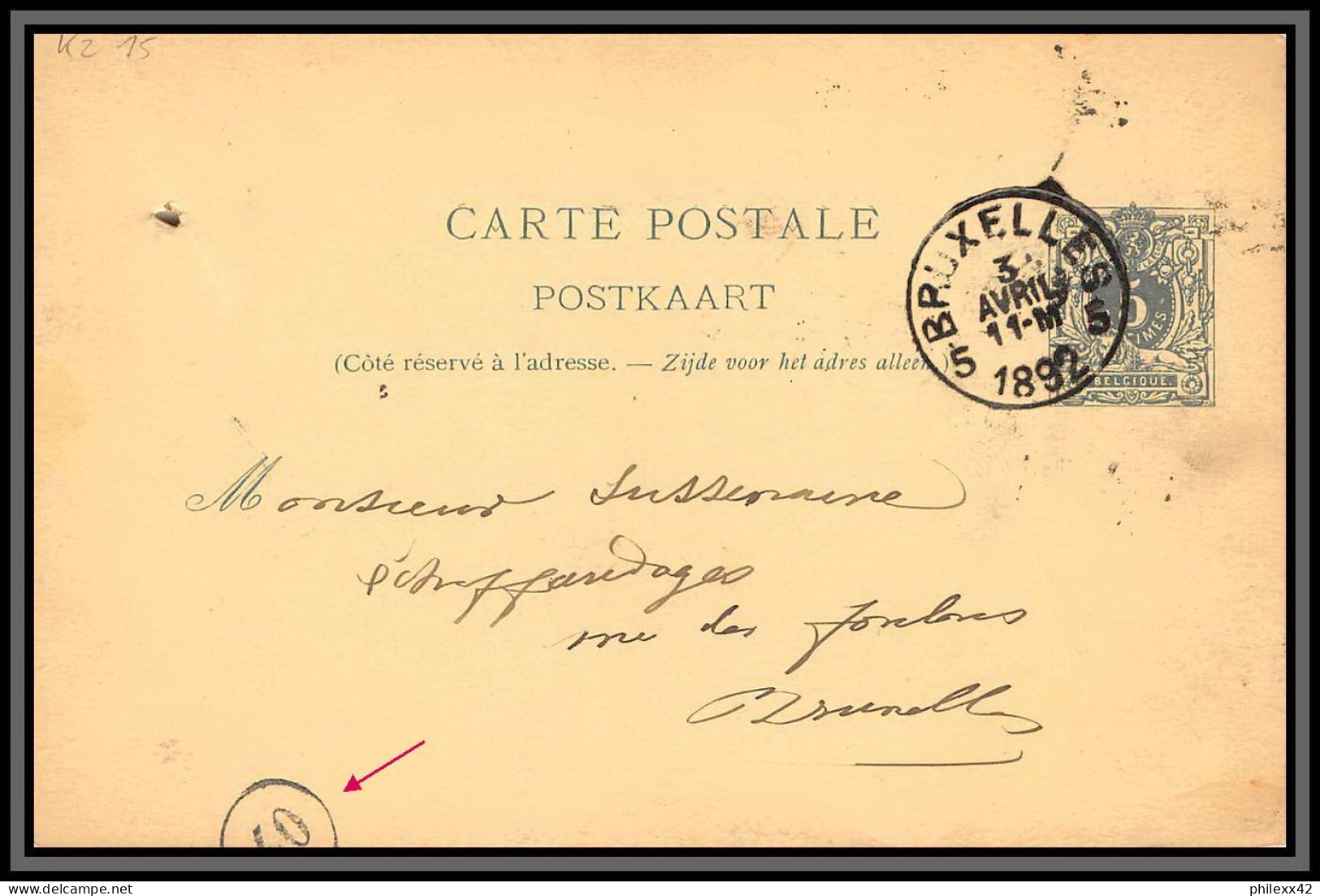 75534 N°19 Lion Couché 5c Vert Bruxelles 1892 Cachet 40 Entier Postal Stationery Carte Postale Belgique - Tarjetas 1871-1909