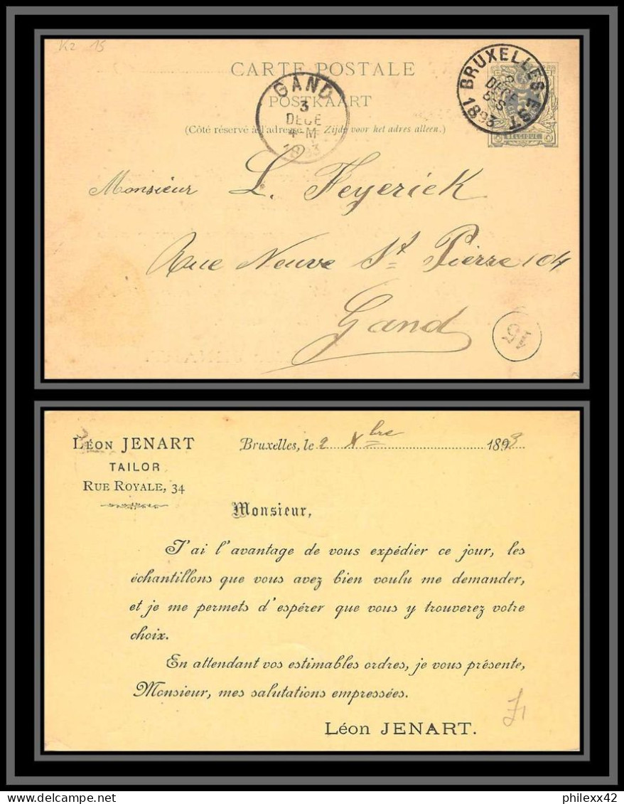 75551 Repiquage Leon Jennart Tailor N°19 Lion Couché 5c Vert Bruxelles Gand 1893 Entier Postal Stationery  Belgique - Postcards 1871-1909