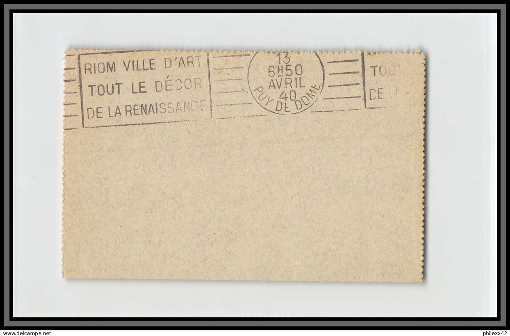 75160 90c Bleu PAI F2 Date 929 Krag Paris Riom 1940 Paix Entier Postal Stationery Carte Lettre France - Kaartbrieven