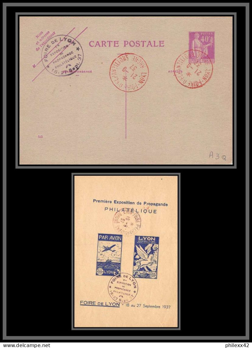 75150 40c Lilas PAI A3q Crème Exposition De Lyon 1937 Vignette Paix Entier Postal Stationery Carte Postale Repiquage - Cartes Postales Repiquages (avant 1995)